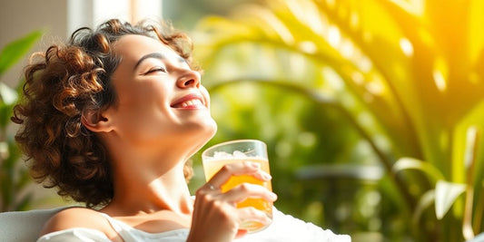 Person relaxing after treatment with a refreshing beverage.