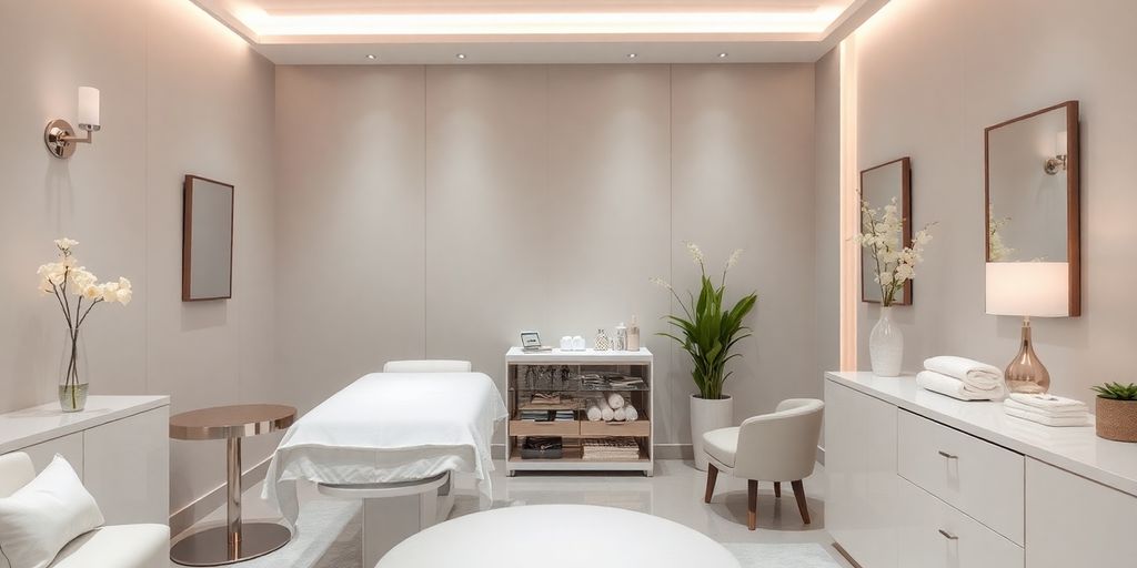 Tranquil spa treatment room for Restylane Contour.