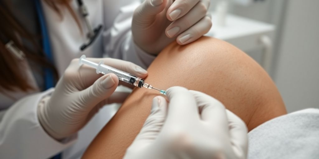 Healthcare professional giving an injection to a patient.