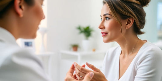 Woman consulting with a professional about Juvederm treatment.