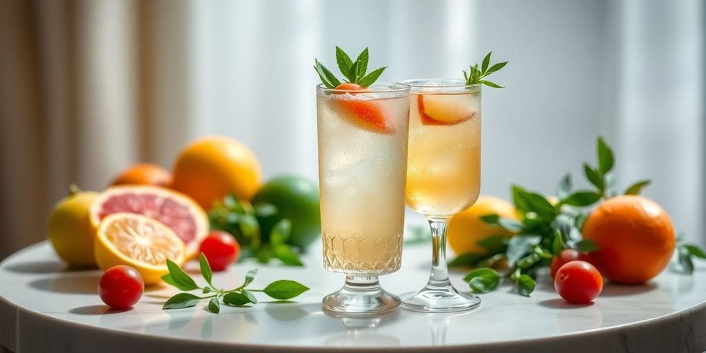 A refreshing Myer’s Cocktail surrounded by fresh fruits.