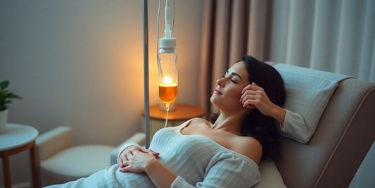 Patient receiving IV vitamin therapy in a calming setting.