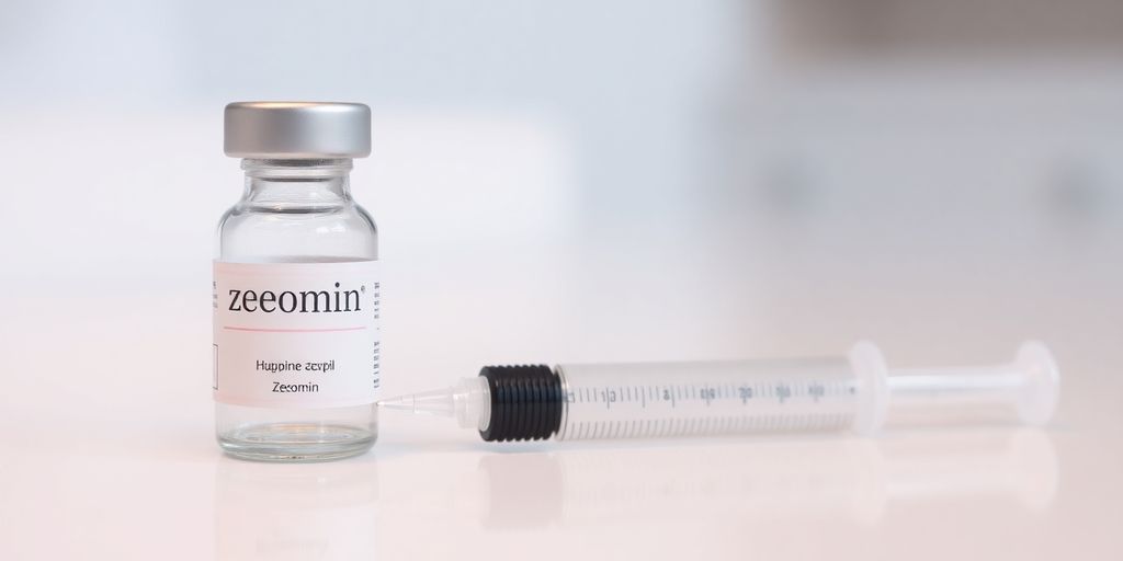 Xeomin vial and syringe on a clean surface.