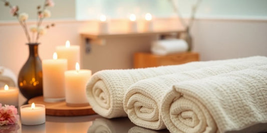 Spa setting with candles and soft towels for care.