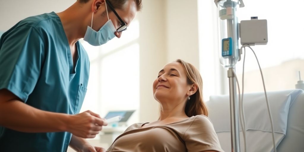 Patient receiving Myer’s Cocktail IV treatment in a clinic.