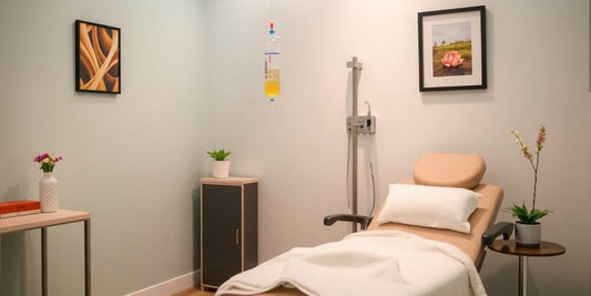 IV vitamin therapy setup in a serene, relaxing environment.